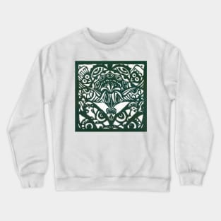 Watchers and Eyes Tangle Lino Cut Dk Olive Green Monoprint Crewneck Sweatshirt